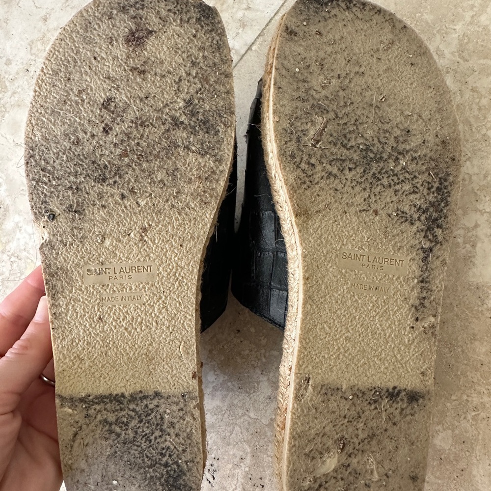 Saint Laurent Black Croc-Embossed Double-Buckle Slip-Ons - Picture 2 of 2